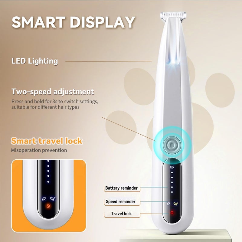 MOONEON 2026 New Pet Precision Trimmer, Dog Paw Trimmer with LED Light, Low Noise, IP68 Waterproof, Dual-Speed Motor, Suit for Trimming Paw, Ear, Face, Butt, Eyebrows, USB Rechageble - Image 4